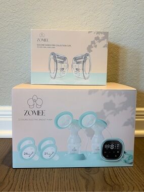 Zomee Z2 Double Electric Breast Pump and hands free collection cups